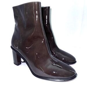 Tory Burch Brooke Dark Moss Patent Ankle Boots 7.5